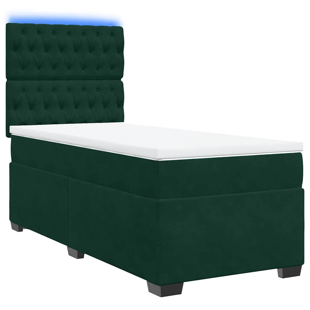 vidaXL Κρεβάτι Boxspring με Στρώμα Σκούρο Πράσινο 90x190 εκ. Βελούδινο