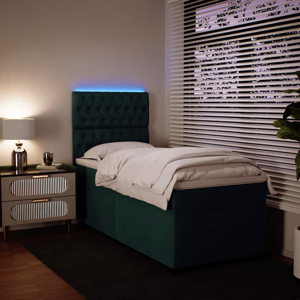 vidaXL Κρεβάτι Boxspring με Στρώμα Σκούρο Πράσινο 90x190 εκ. Βελούδινο