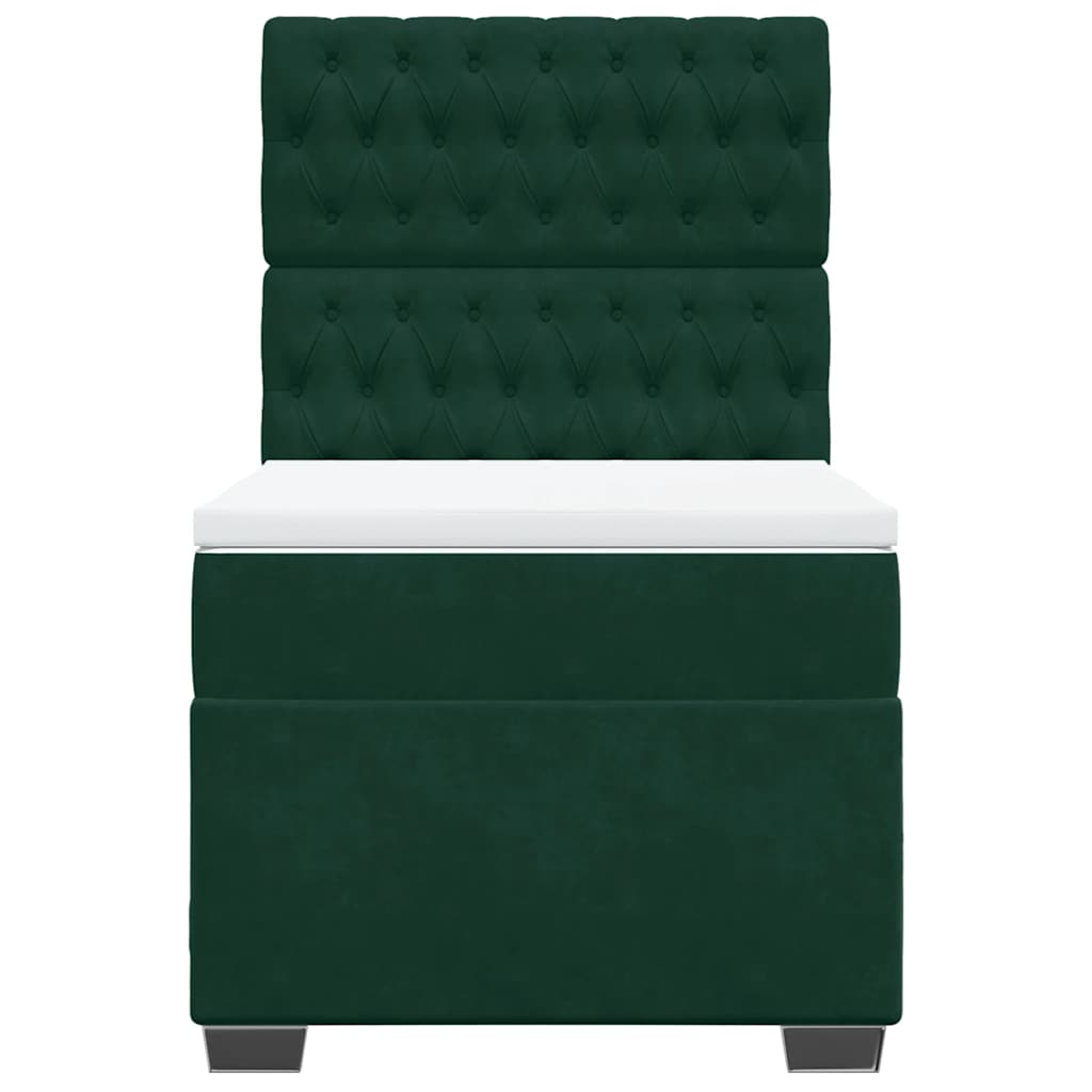 vidaXL Κρεβάτι Boxspring με Στρώμα Σκούρο Πράσινο 90x190 εκ. Βελούδινο