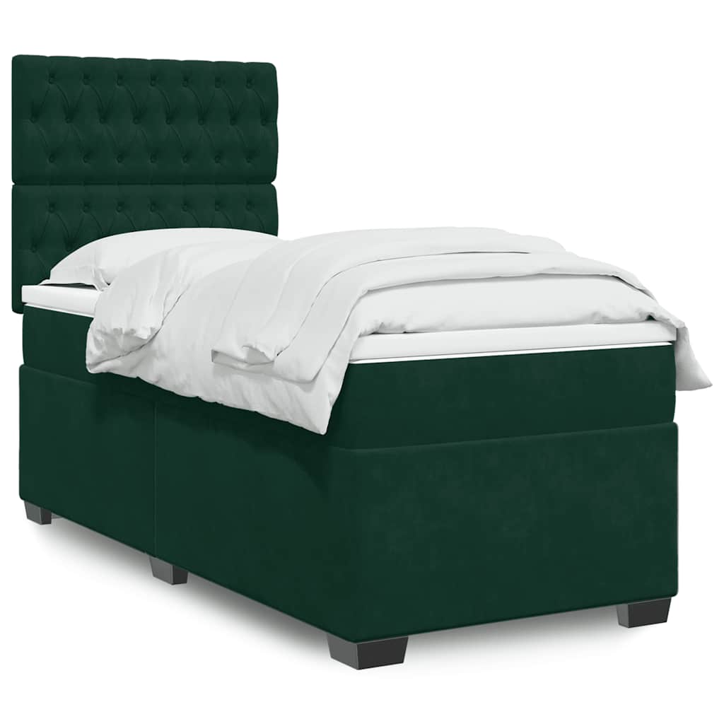 vidaXL Κρεβάτι Boxspring με Στρώμα Σκούρο Πράσινο 90x190 εκ. Βελούδινο