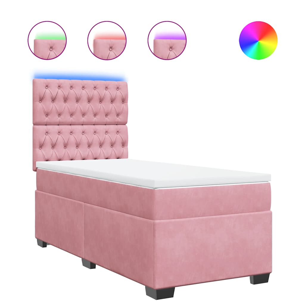 vidaXL Κρεβάτι Boxspring με Στρώμα Ροζ 90x190 εκ. Βελούδινο