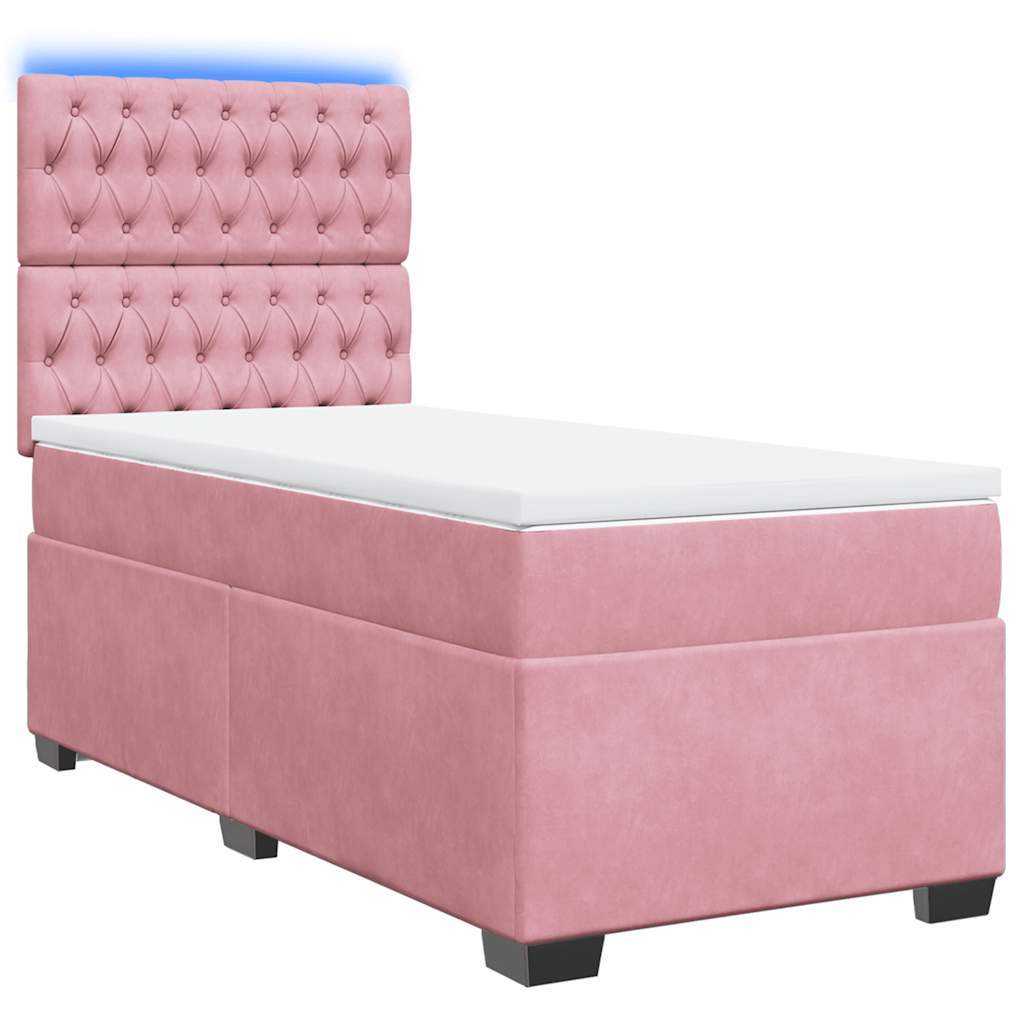 vidaXL Κρεβάτι Boxspring με Στρώμα Ροζ 90x190 εκ. Βελούδινο