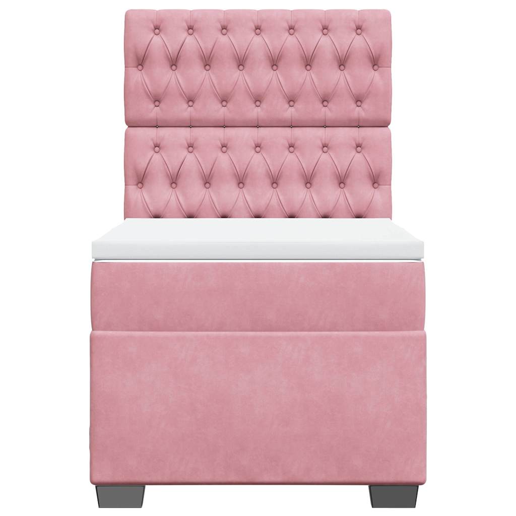 vidaXL Κρεβάτι Boxspring με Στρώμα Ροζ 90x190 εκ. Βελούδινο