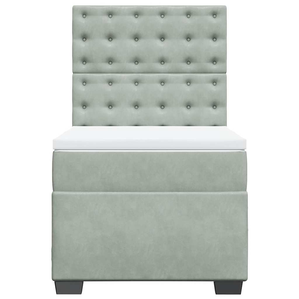 vidaXL Κρεβάτι Boxspring με Στρώμα Ανοιχτό Γκρι 90x190 εκ. Βελούδινο