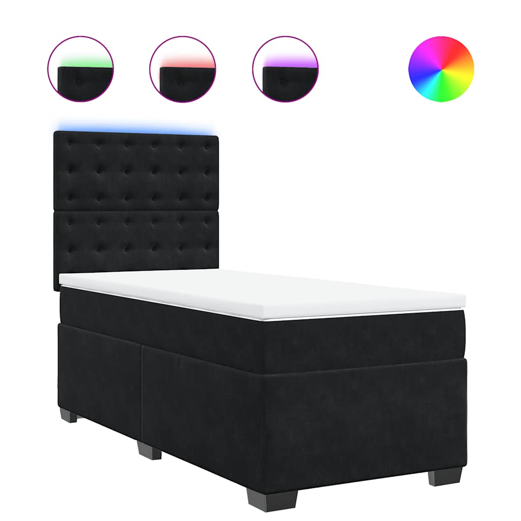vidaXL Κρεβάτι Boxspring με Στρώμα Μαύρο 90x190 εκ. Βελούδινο