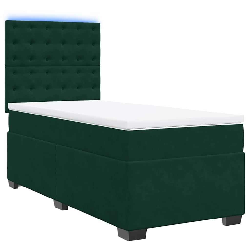 vidaXL Κρεβάτι Boxspring με Στρώμα Σκούρο Πράσινο 90x190 εκ. Βελούδινο