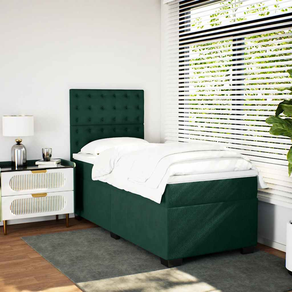 vidaXL Κρεβάτι Boxspring με Στρώμα Σκούρο Πράσινο 90x190 εκ. Βελούδινο