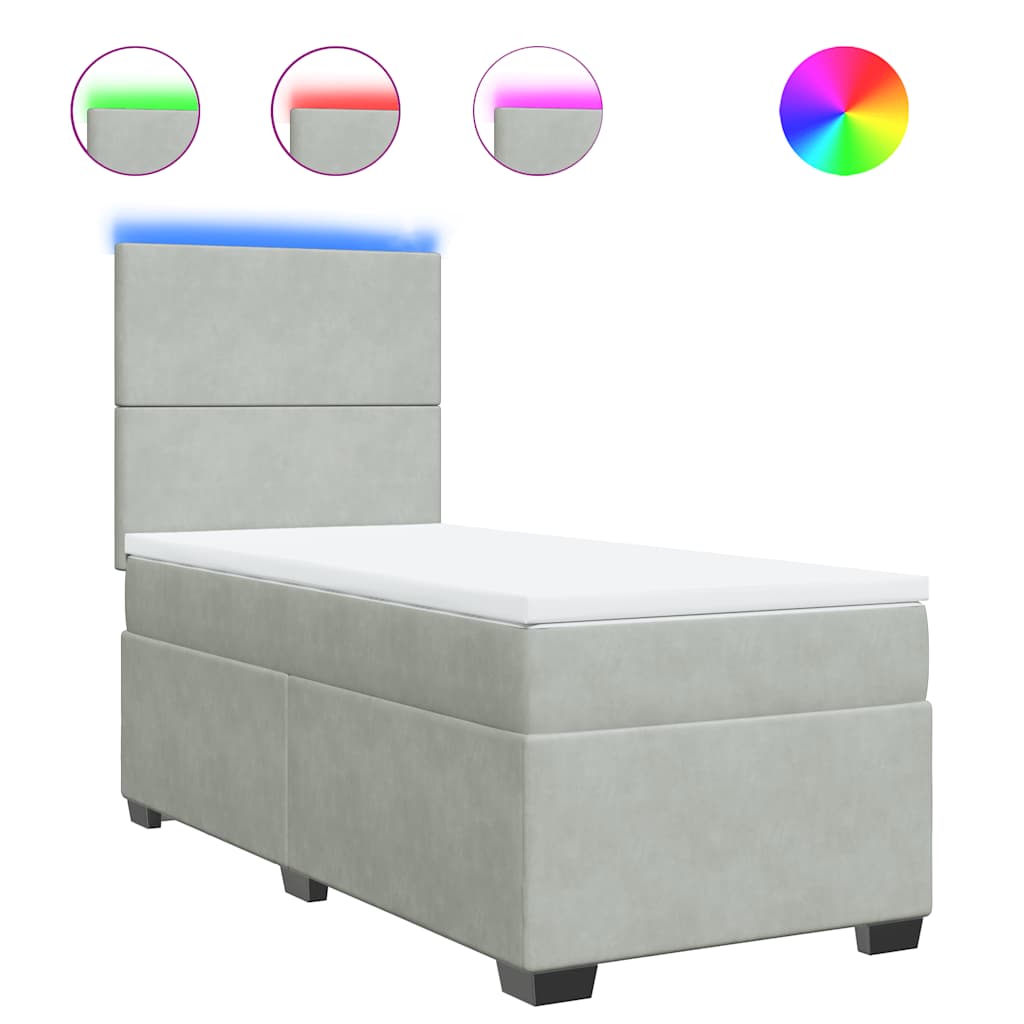 vidaXL Κρεβάτι Boxspring με Στρώμα Ανοιχτό Γκρι 90x200 εκ. Βελούδινο