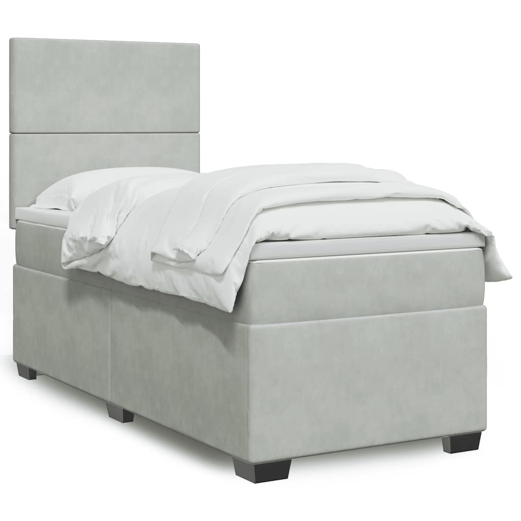 vidaXL Κρεβάτι Boxspring με Στρώμα Ανοιχτό Γκρι 90x200 εκ. Βελούδινο