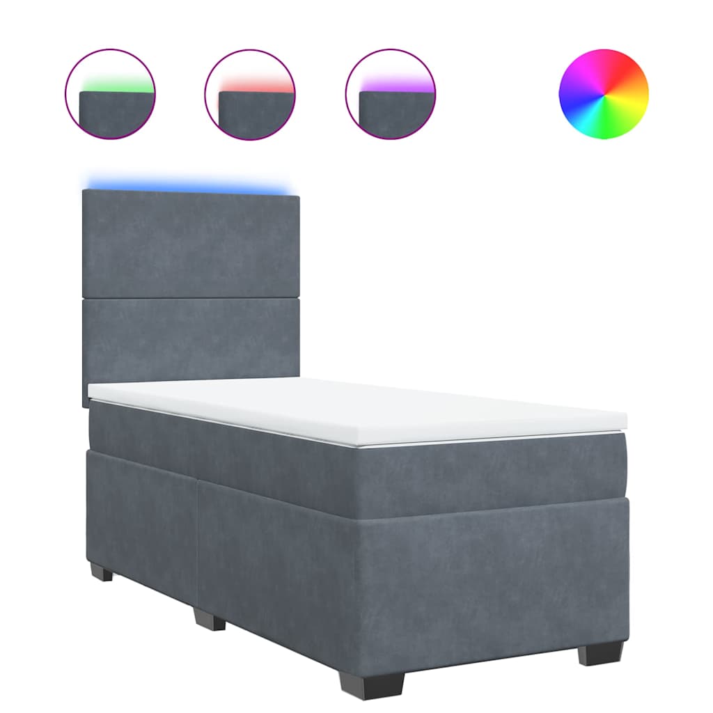 vidaXL Κρεβάτι Boxspring με Στρώμα Σκούρο Γκρι 90x200 εκ. Βελούδινο