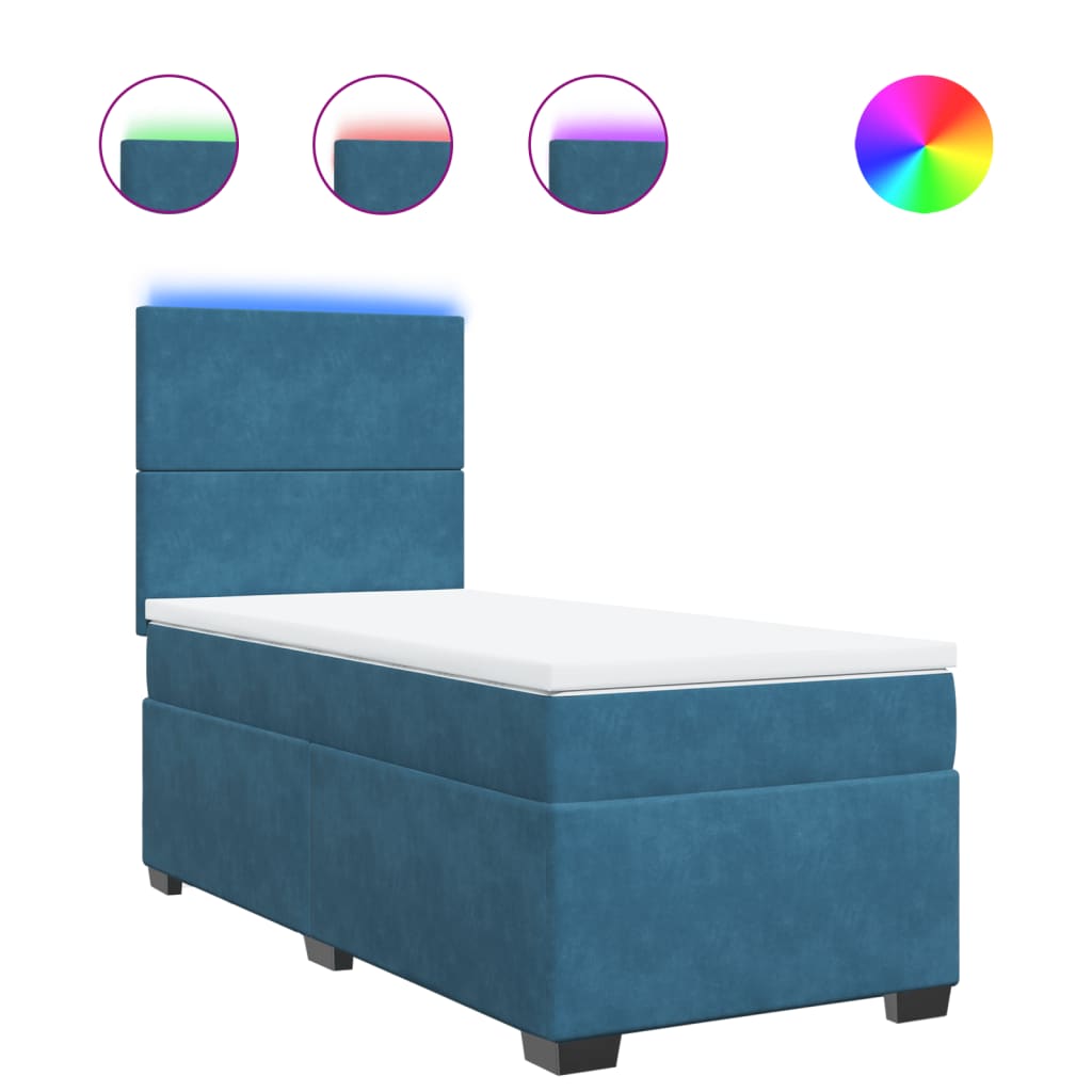 vidaXL Κρεβάτι Boxspring με Στρώμα Μπλε 90x200 εκ. Βελούδινο