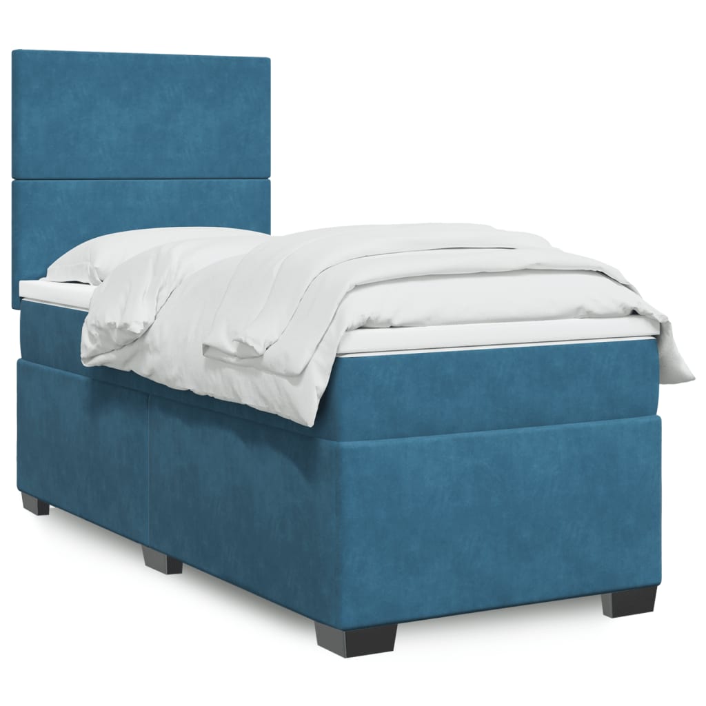 vidaXL Κρεβάτι Boxspring με Στρώμα Μπλε 90x200 εκ. Βελούδινο