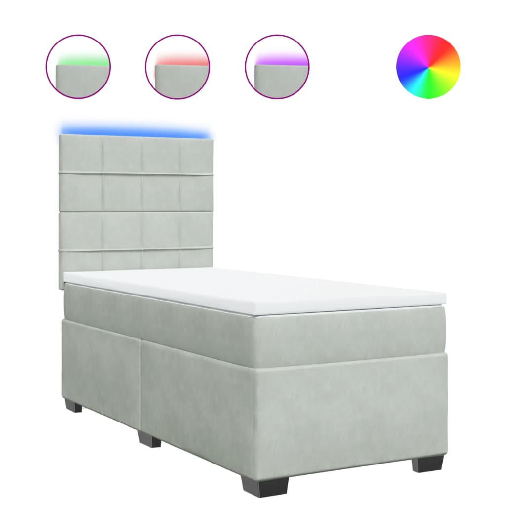 vidaXL Κρεβάτι Boxspring με Στρώμα Ανοιχτό Γκρι 90x200 εκ. Βελούδινο