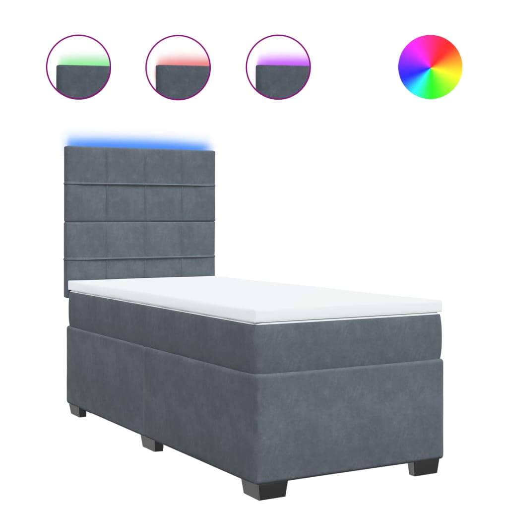 vidaXL Κρεβάτι Boxspring με Στρώμα Σκούρο Γκρι 90x200 εκ. Βελούδινο