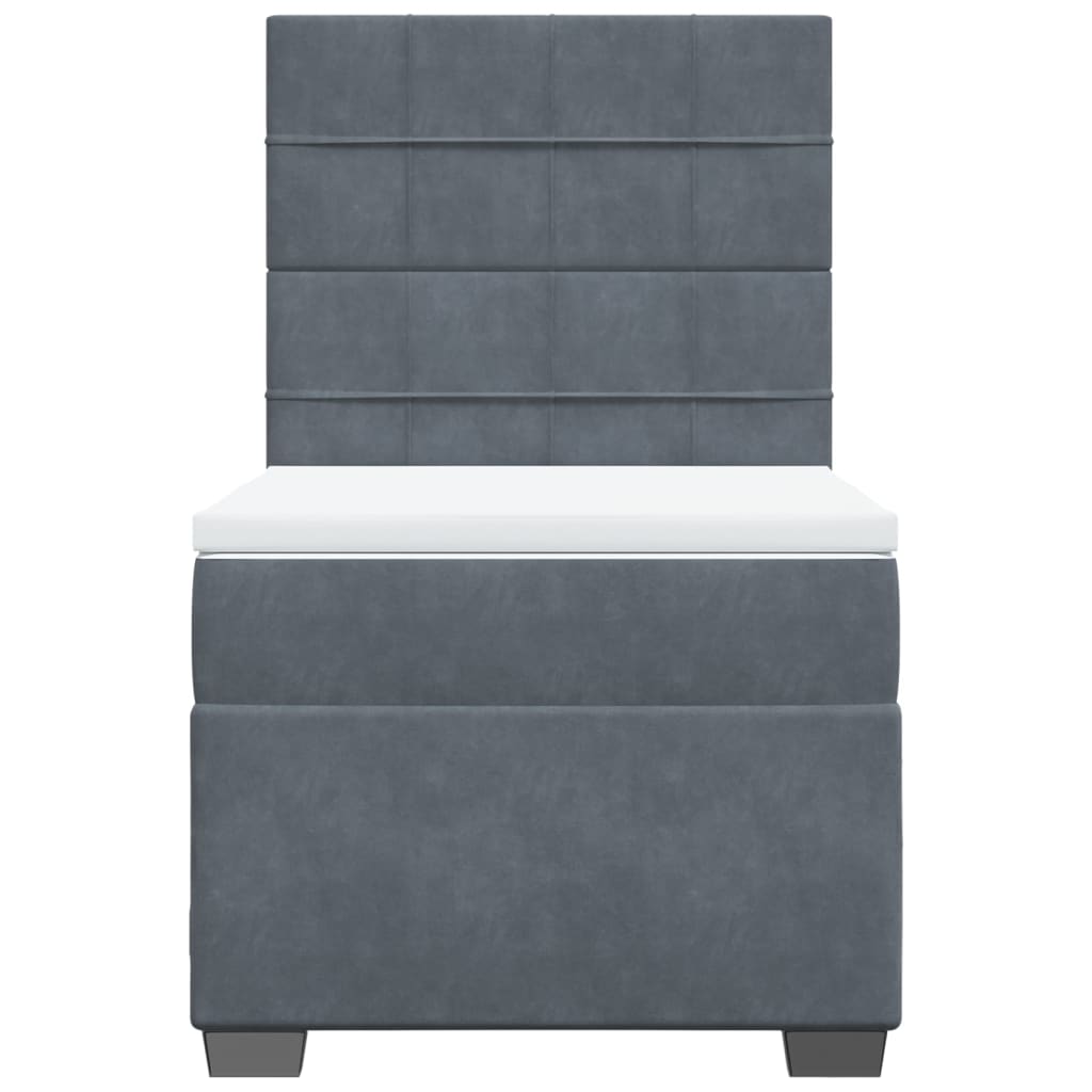 vidaXL Κρεβάτι Boxspring με Στρώμα Σκούρο Γκρι 90x200 εκ. Βελούδινο