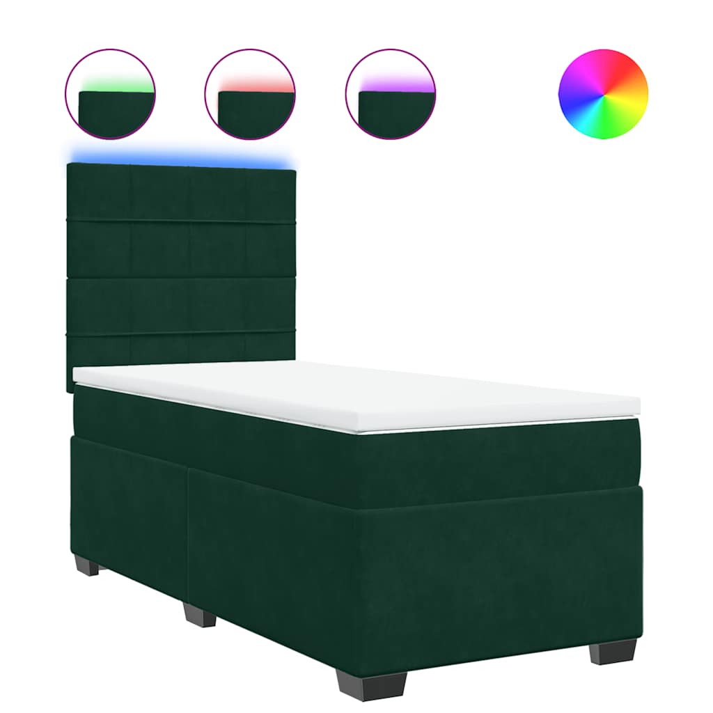 vidaXL Κρεβάτι Boxspring με Στρώμα Σκούρο Πράσινο 90x200 εκ. Βελούδινο