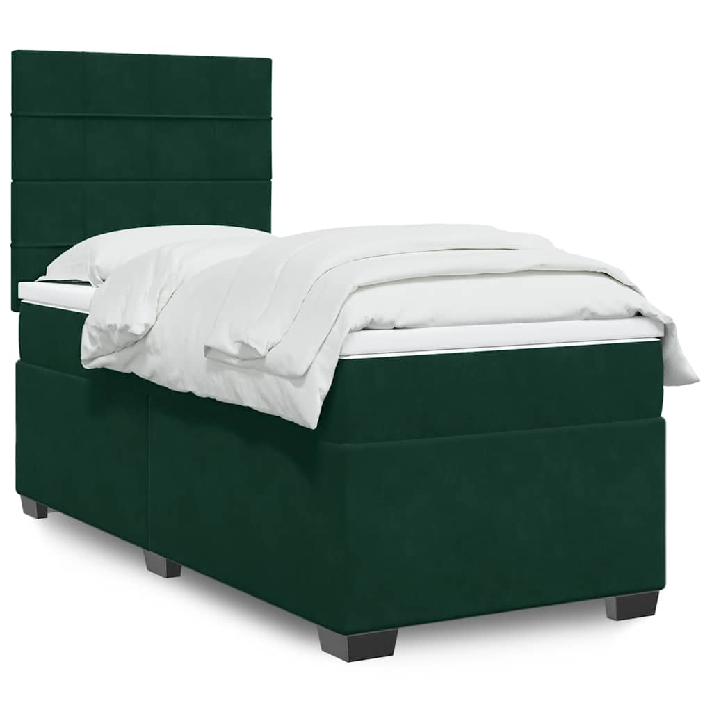 vidaXL Κρεβάτι Boxspring με Στρώμα Σκούρο Πράσινο 90x200 εκ. Βελούδινο