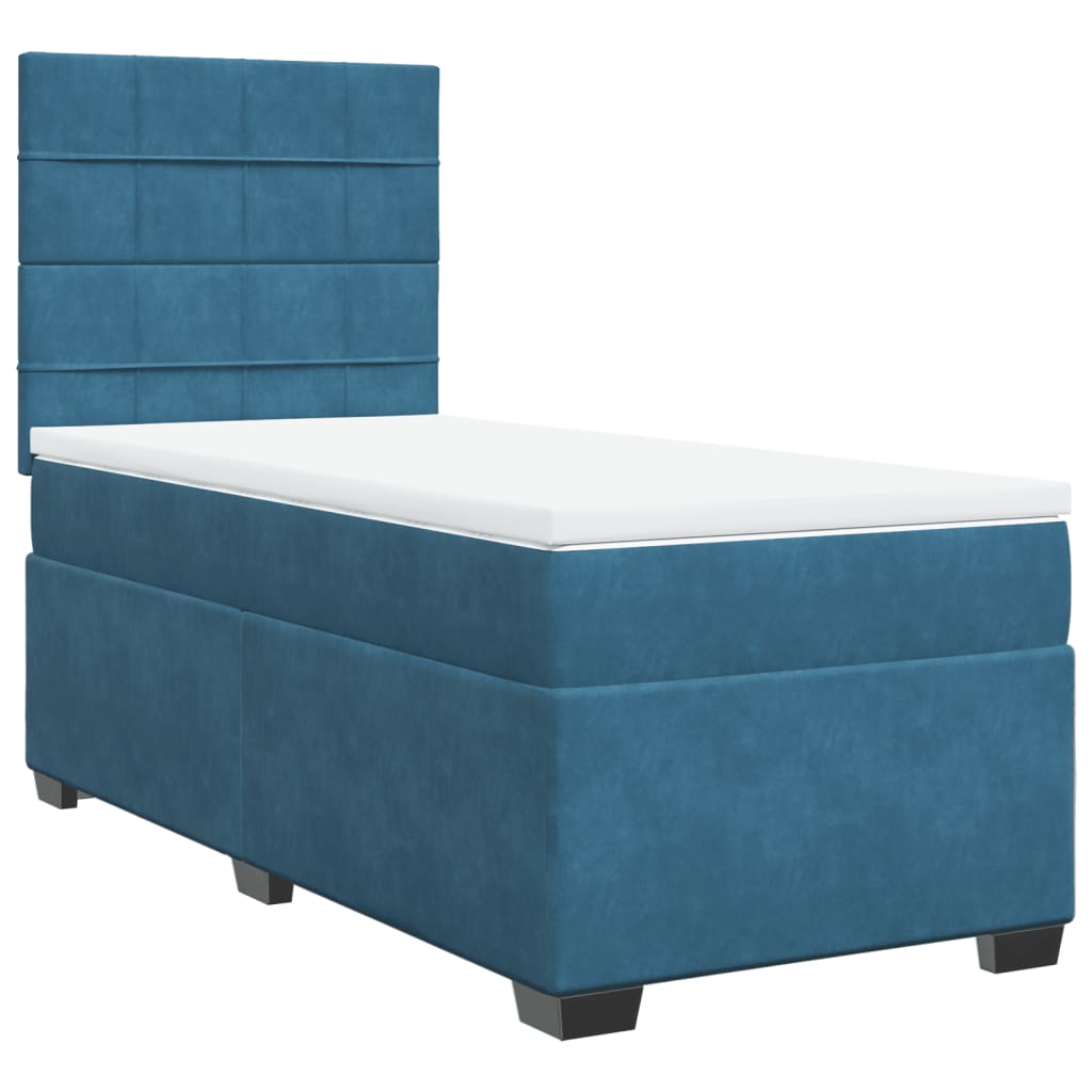 vidaXL Κρεβάτι Boxspring με Στρώμα Μπλε 90x200 εκ. Βελούδινο