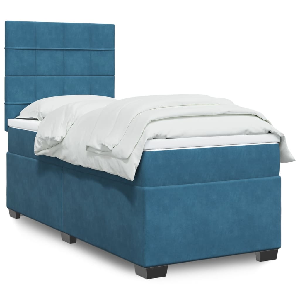vidaXL Κρεβάτι Boxspring με Στρώμα Μπλε 90x200 εκ. Βελούδινο