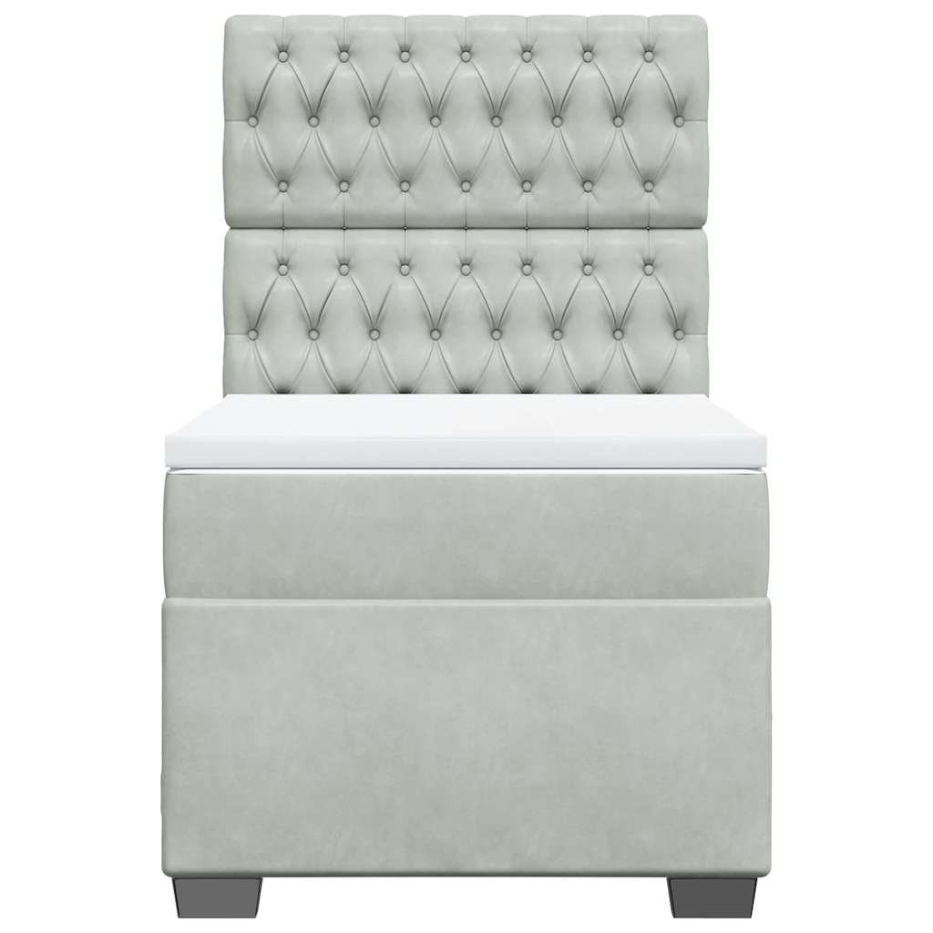 vidaXL Κρεβάτι Boxspring με Στρώμα Ανοιχτό Γκρι 90x200 εκ. Βελούδινο