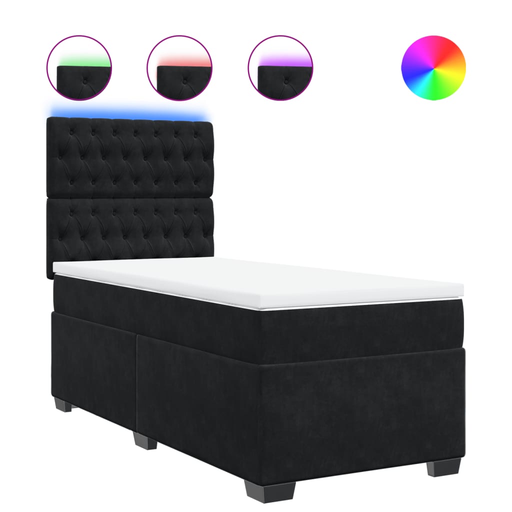 vidaXL Κρεβάτι Boxspring με Στρώμα Μαύρο 90x200 εκ. Βελούδινο