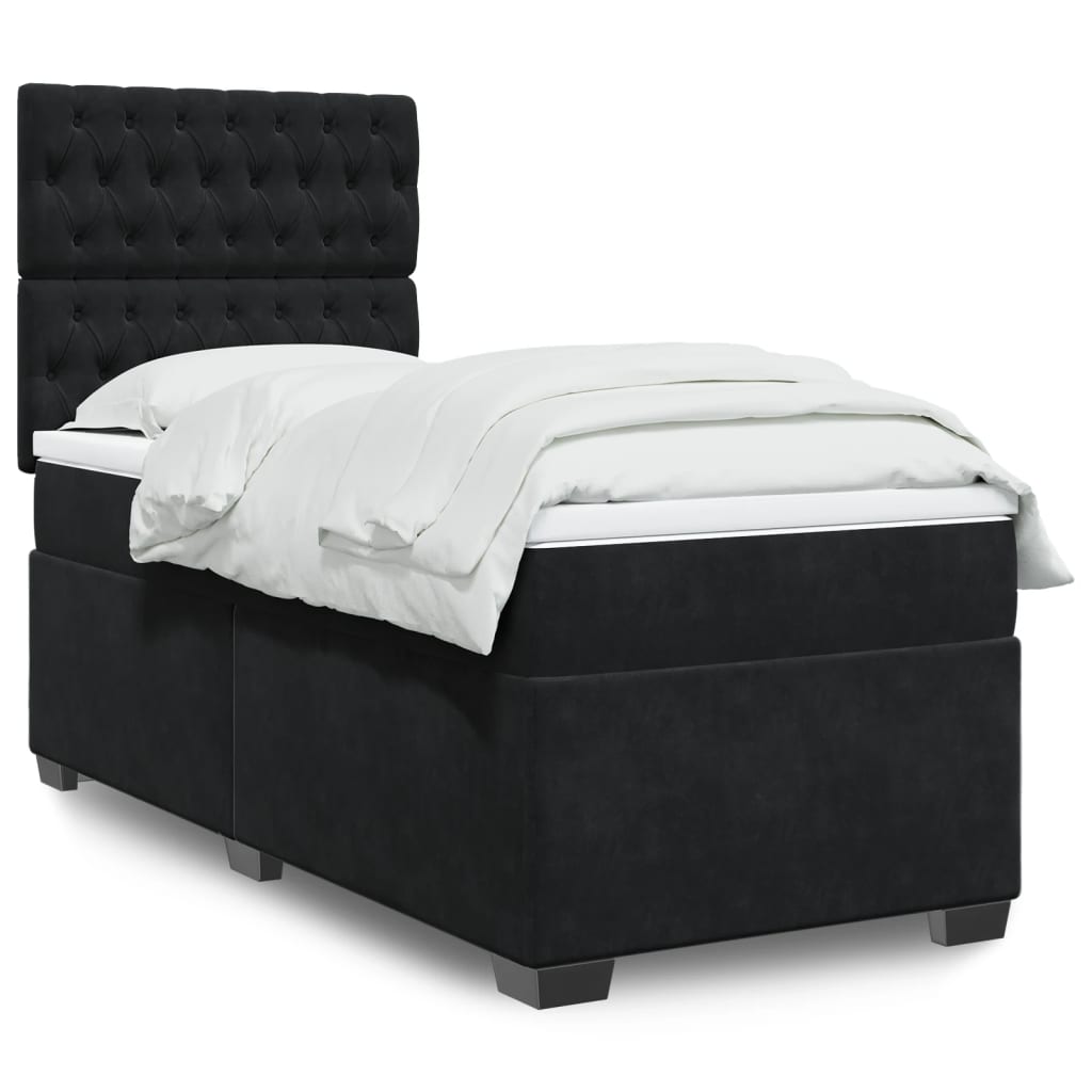 vidaXL Κρεβάτι Boxspring με Στρώμα Μαύρο 90x200 εκ. Βελούδινο
