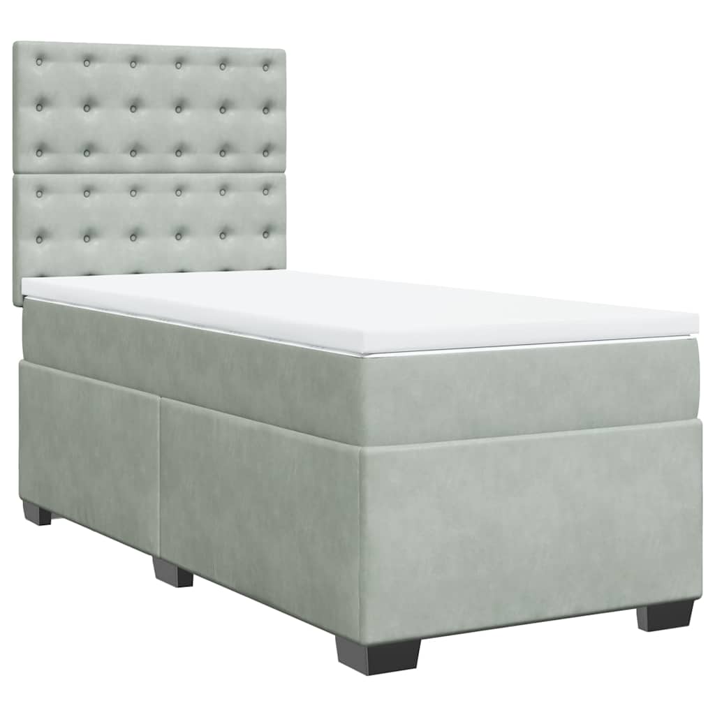 vidaXL Κρεβάτι Boxspring με Στρώμα Ανοιχτό Γκρι 90x200 εκ. Βελούδινο