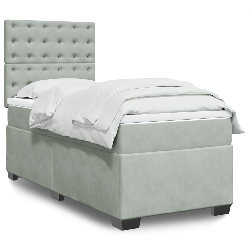 vidaXL Κρεβάτι Boxspring με Στρώμα Ανοιχτό Γκρι 90x200 εκ. Βελούδινο