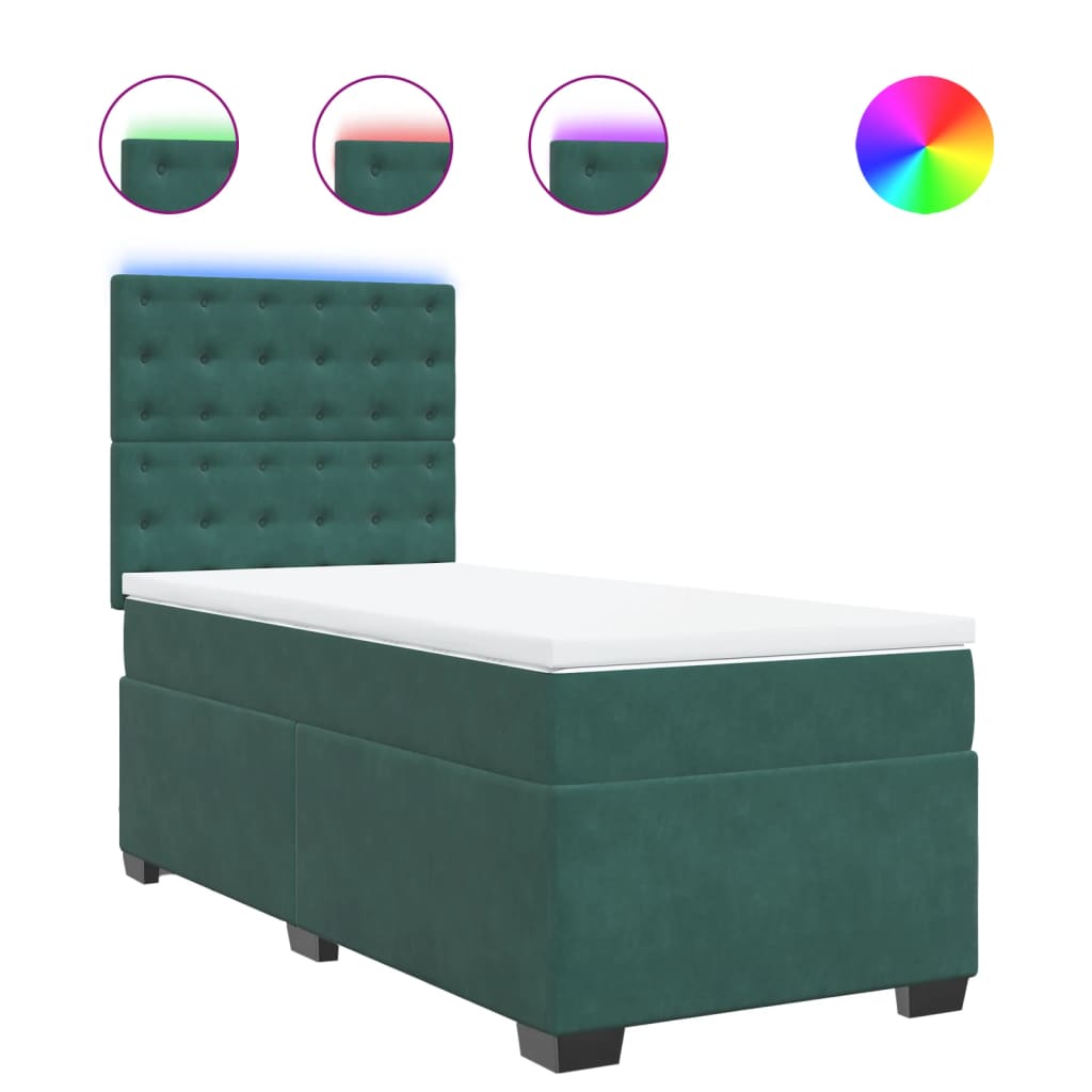 vidaXL Κρεβάτι Boxspring με Στρώμα Σκούρο Πράσινο 90x200 εκ. Βελούδινο