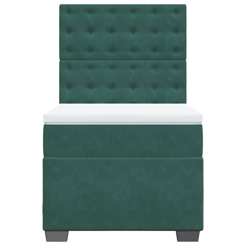 vidaXL Κρεβάτι Boxspring με Στρώμα Σκούρο Πράσινο 90x200 εκ. Βελούδινο