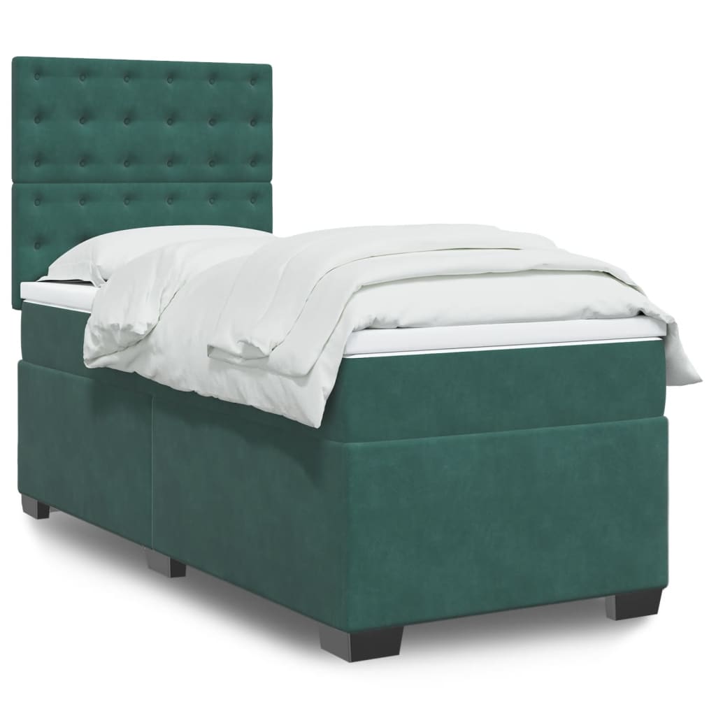 vidaXL Κρεβάτι Boxspring με Στρώμα Σκούρο Πράσινο 90x200 εκ. Βελούδινο
