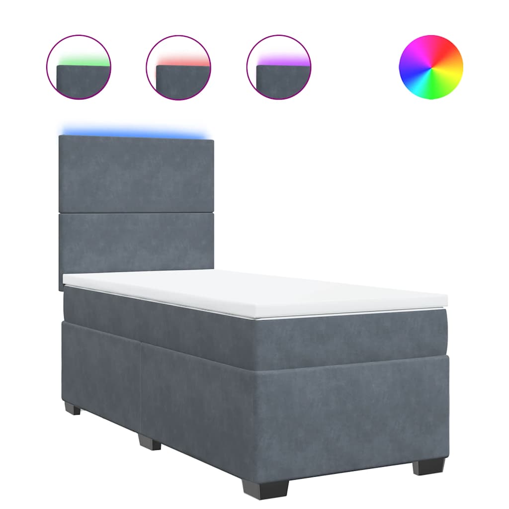 vidaXL Κρεβάτι Boxspring με Στρώμα Σκούρο Γκρι 100x200 εκ. Βελούδινο
