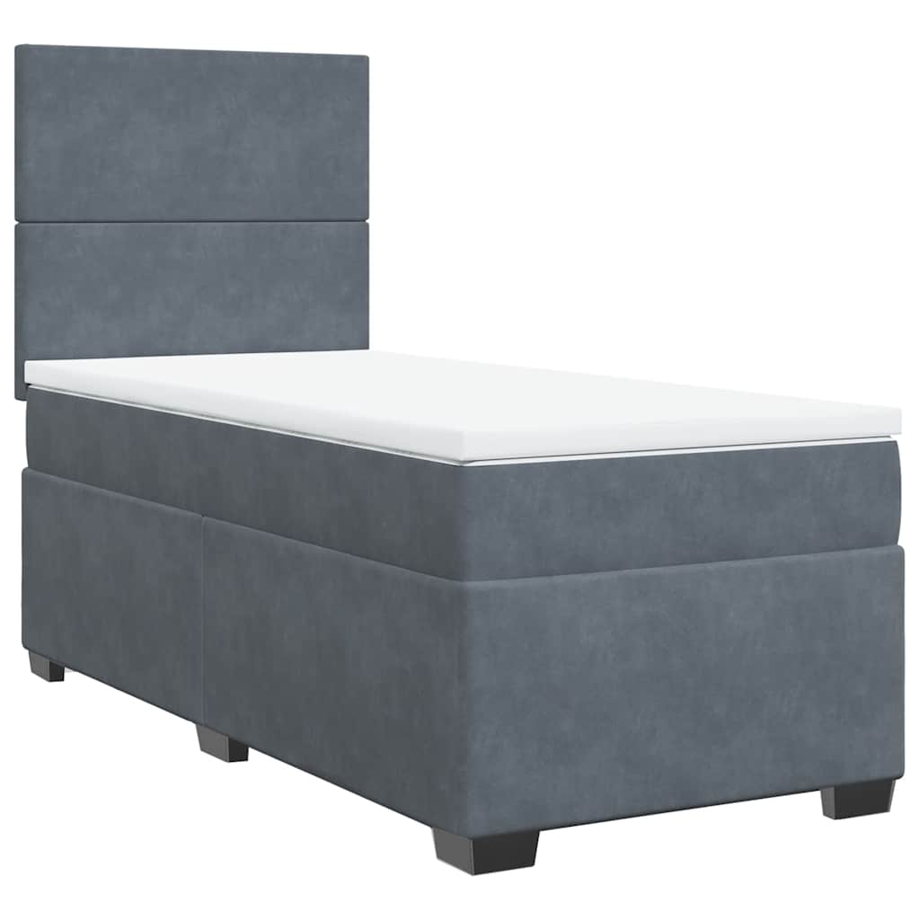 vidaXL Κρεβάτι Boxspring με Στρώμα Σκούρο Γκρι 100x200 εκ. Βελούδινο