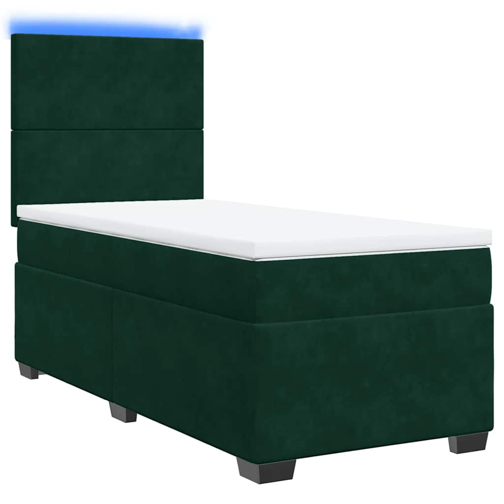 vidaXL Κρεβάτι Boxspring με Στρώμα Σκούρο Πράσινο 100x200εκ. Βελούδινο