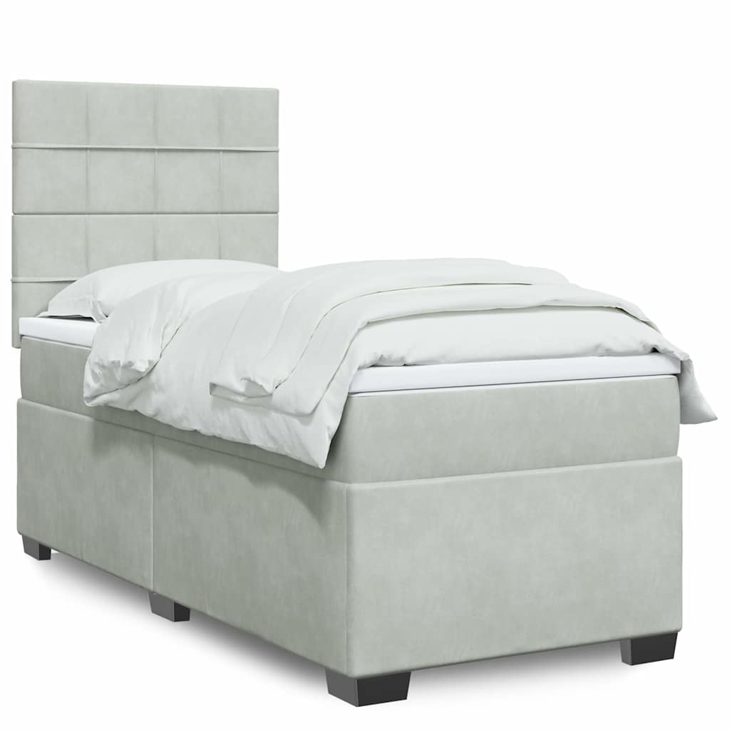 vidaXL Κρεβάτι Boxspring με Στρώμα Ανοιχτό Γκρι 100x200 εκ. Βελούδινο
