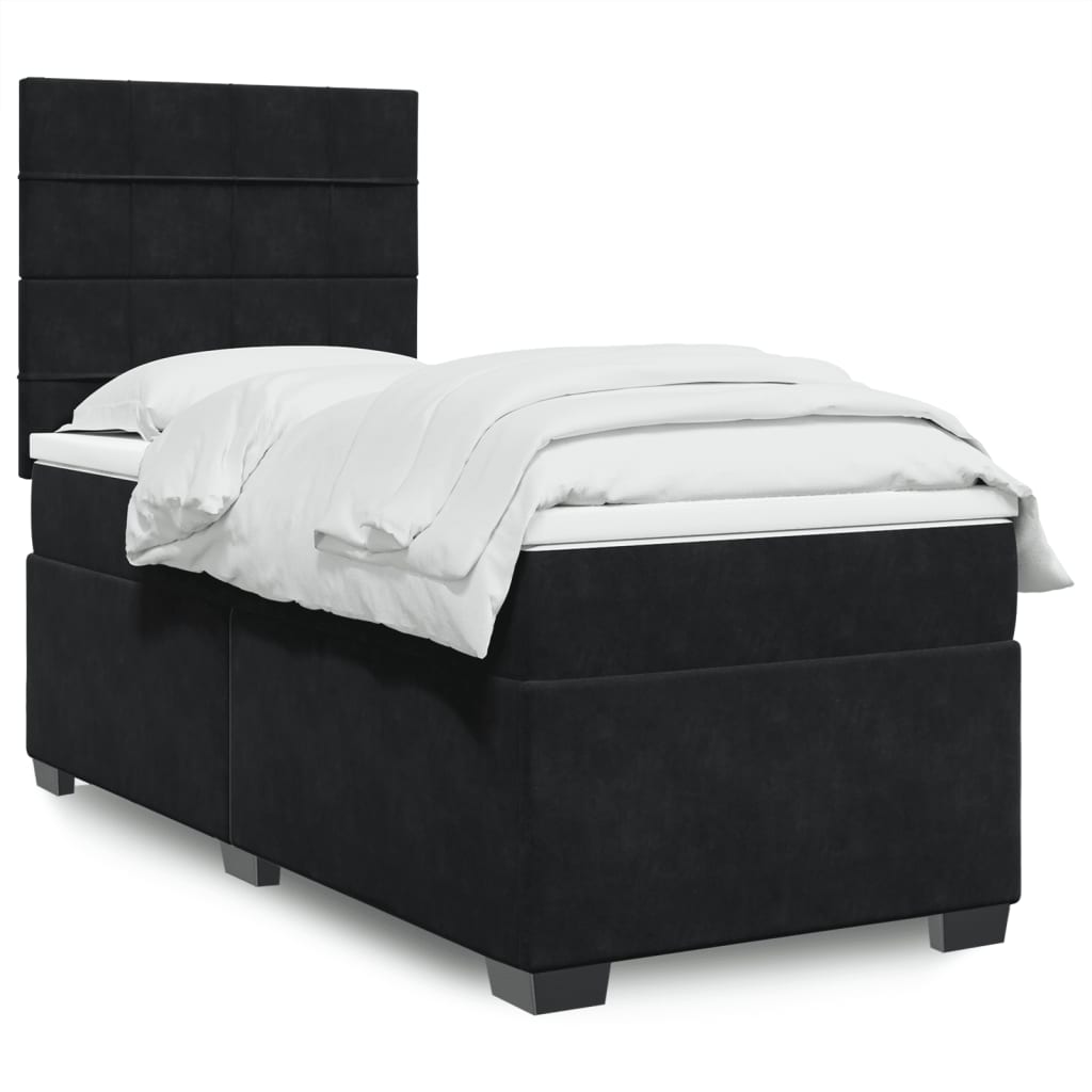 vidaXL Κρεβάτι Boxspring με Στρώμα Μαύρο 100x200 εκ. Βελούδινο