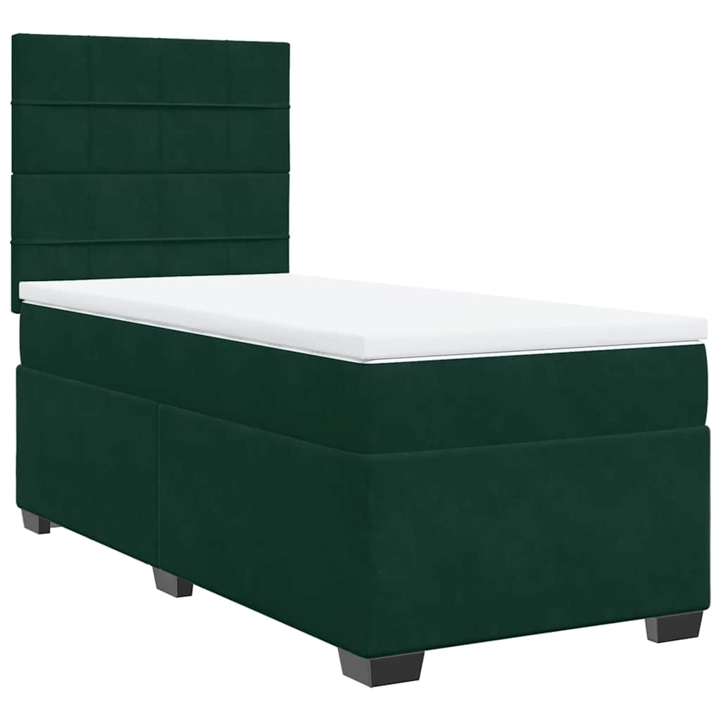 vidaXL Κρεβάτι Boxspring με Στρώμα Σκούρο Πράσινο 100x200εκ. Βελούδινο