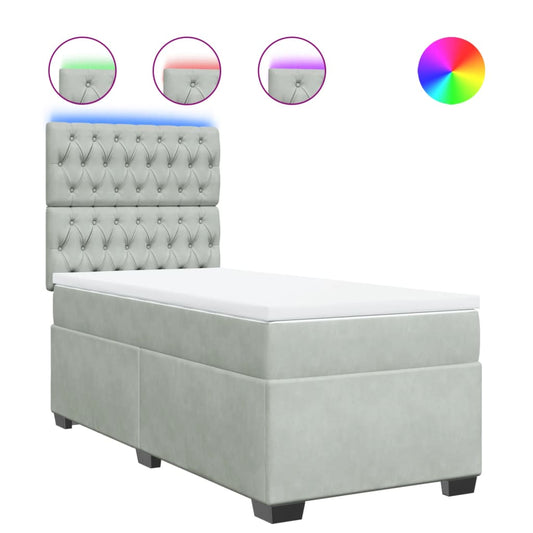 vidaXL Κρεβάτι Boxspring με Στρώμα Ανοιχτό Γκρι 100x200 εκ. Βελούδινο