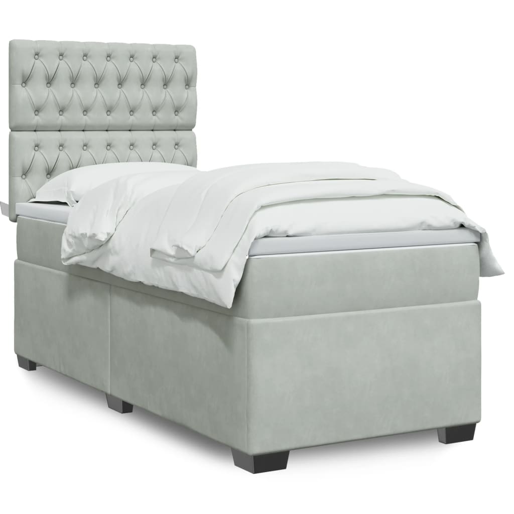 vidaXL Κρεβάτι Boxspring με Στρώμα Ανοιχτό Γκρι 100x200 εκ. Βελούδινο