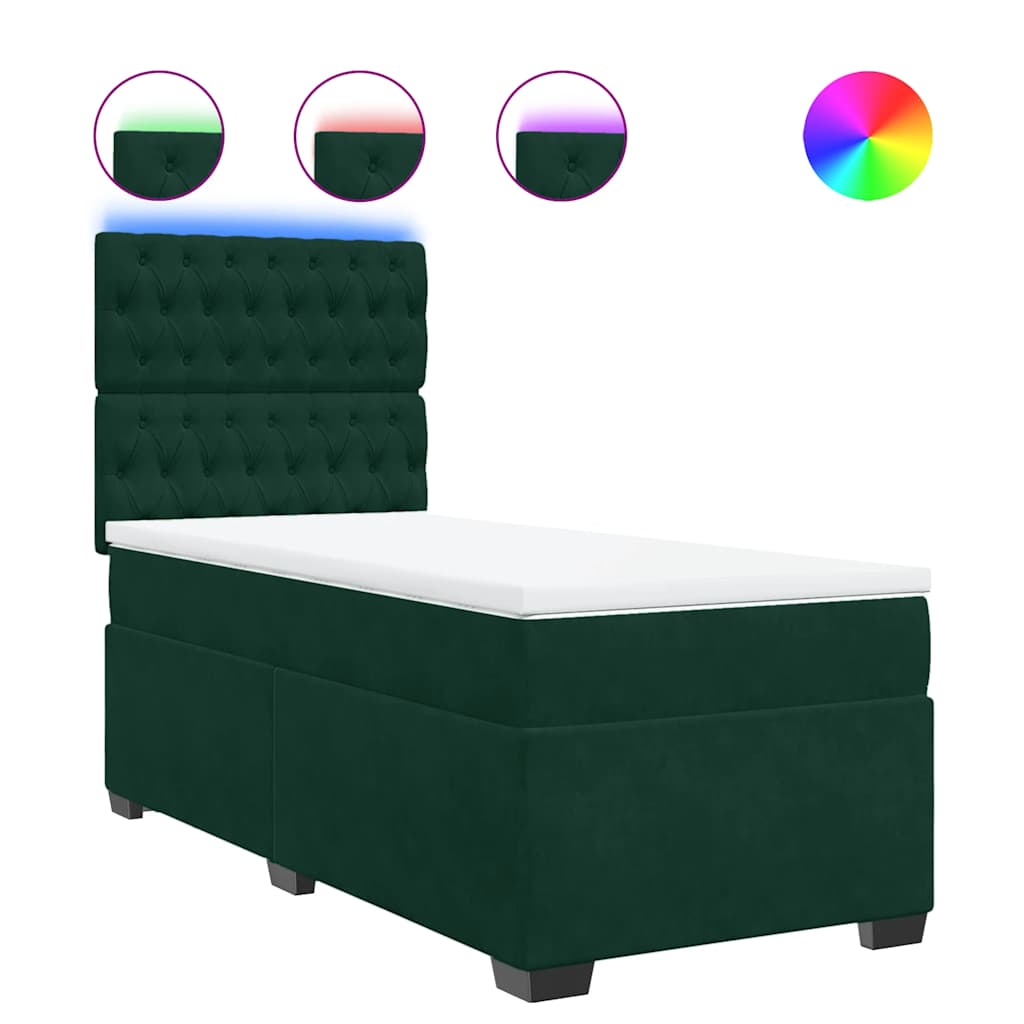 vidaXL Κρεβάτι Boxspring με Στρώμα Σκούρο Πράσινο 100x200εκ. Βελούδινο