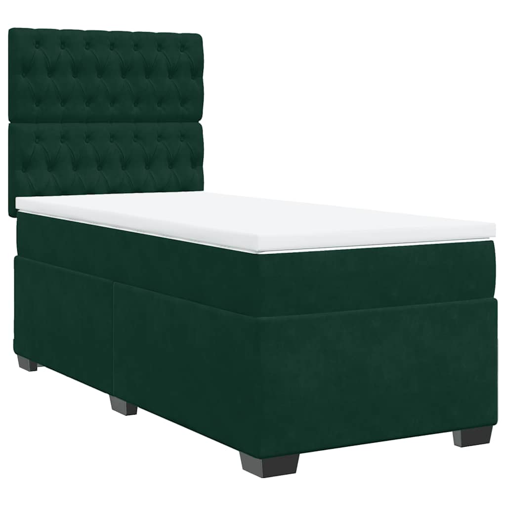 vidaXL Κρεβάτι Boxspring με Στρώμα Σκούρο Πράσινο 100x200εκ. Βελούδινο