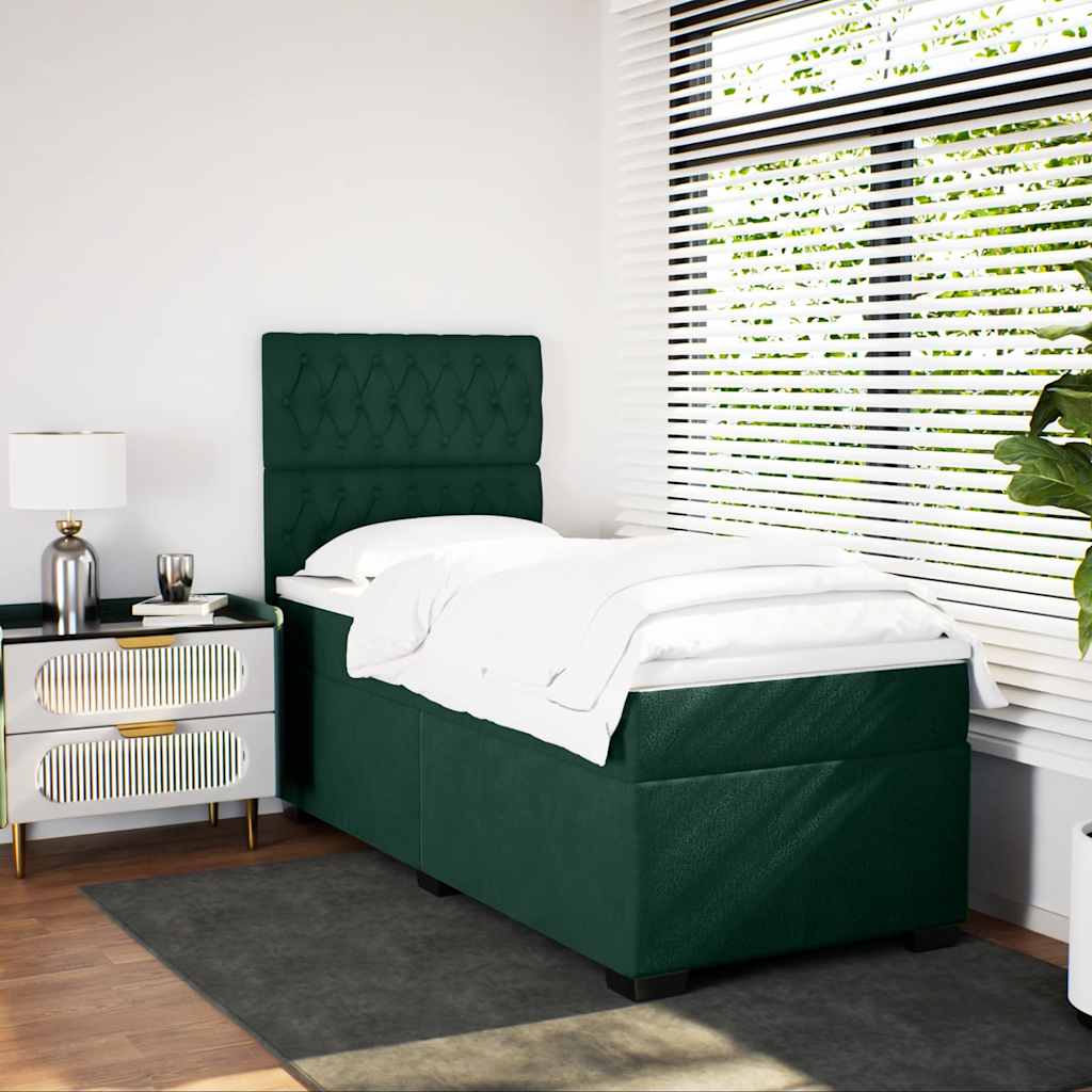 vidaXL Κρεβάτι Boxspring με Στρώμα Σκούρο Πράσινο 100x200εκ. Βελούδινο