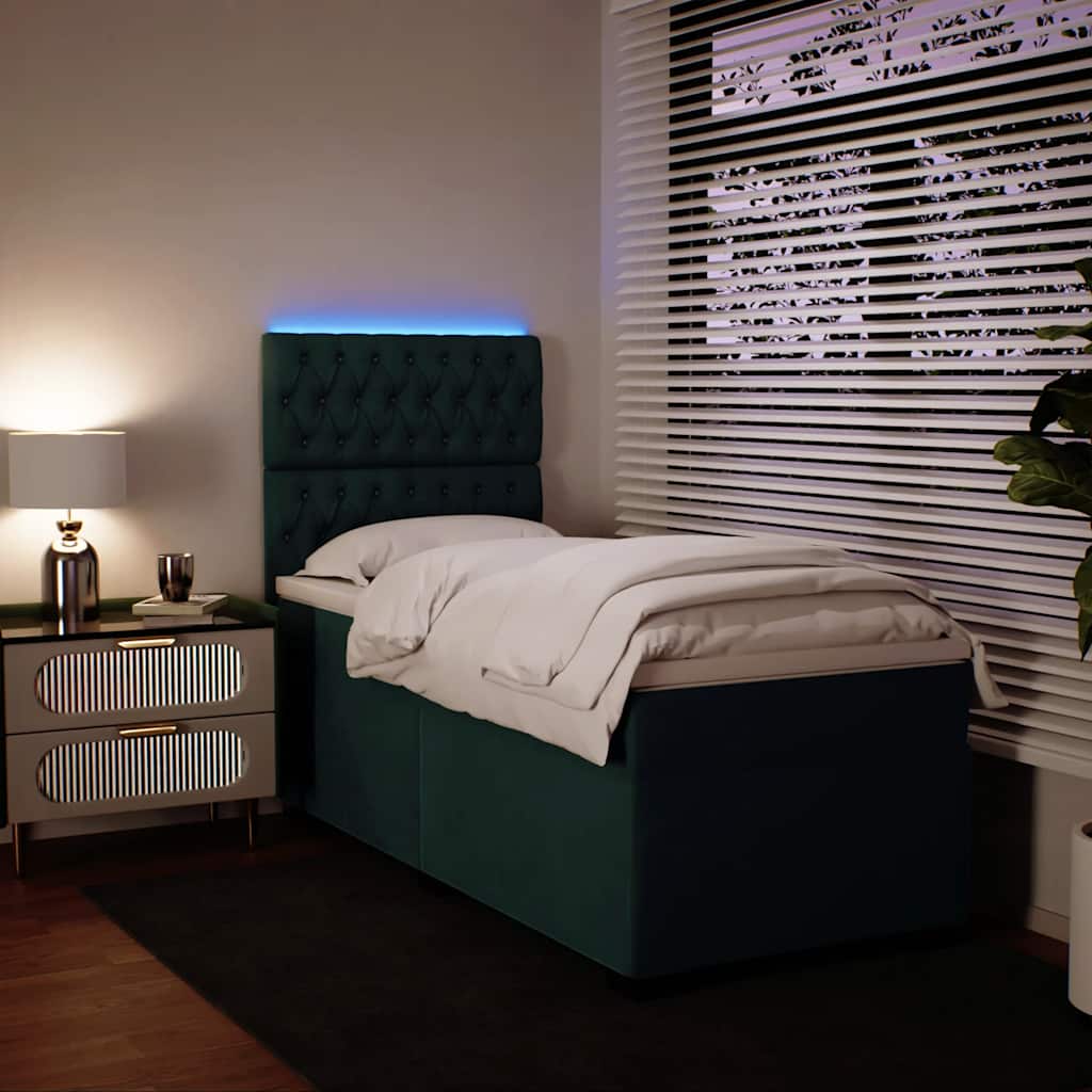 vidaXL Κρεβάτι Boxspring με Στρώμα Σκούρο Πράσινο 100x200εκ. Βελούδινο