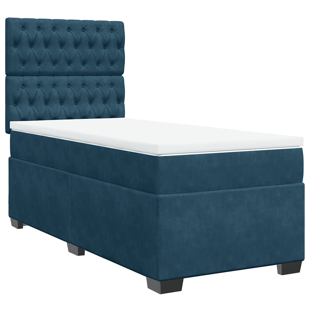 vidaXL Κρεβάτι Boxspring με Στρώμα Μπλε 100x200 εκ. Βελούδινο