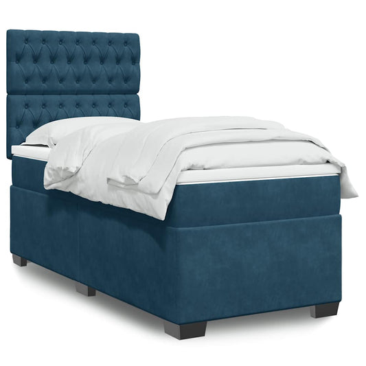 vidaXL Κρεβάτι Boxspring με Στρώμα Μπλε 100x200 εκ. Βελούδινο