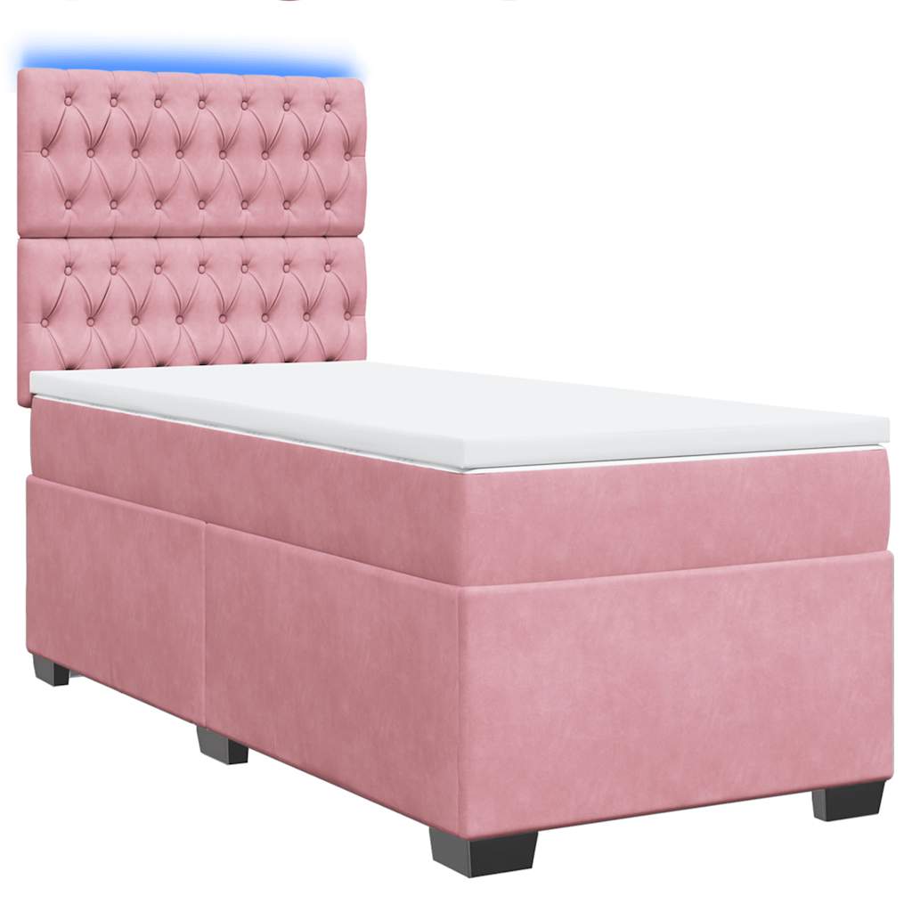 vidaXL Κρεβάτι Boxspring με Στρώμα Ροζ 100x200 εκ. Βελούδινο