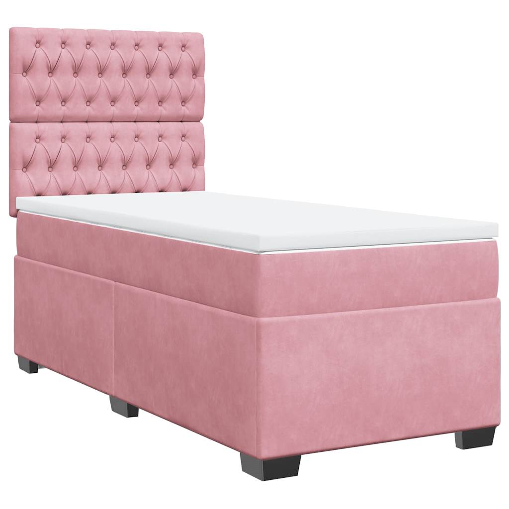vidaXL Κρεβάτι Boxspring με Στρώμα Ροζ 100x200 εκ. Βελούδινο