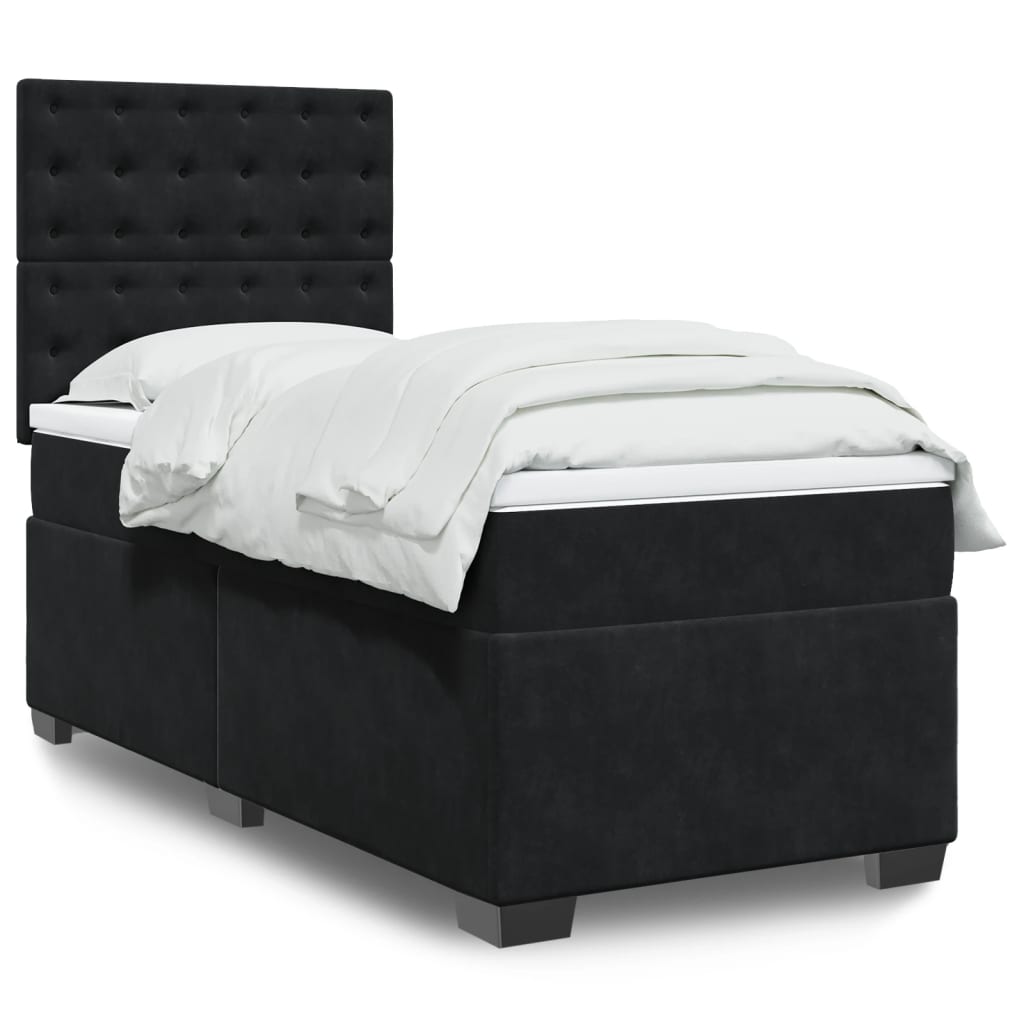 vidaXL Κρεβάτι Boxspring με Στρώμα Μαύρο 100x200 εκ. Βελούδινο