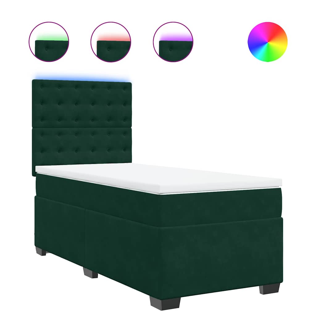 vidaXL Κρεβάτι Boxspring με Στρώμα Σκούρο Πράσινο 100x200εκ. Βελούδινο