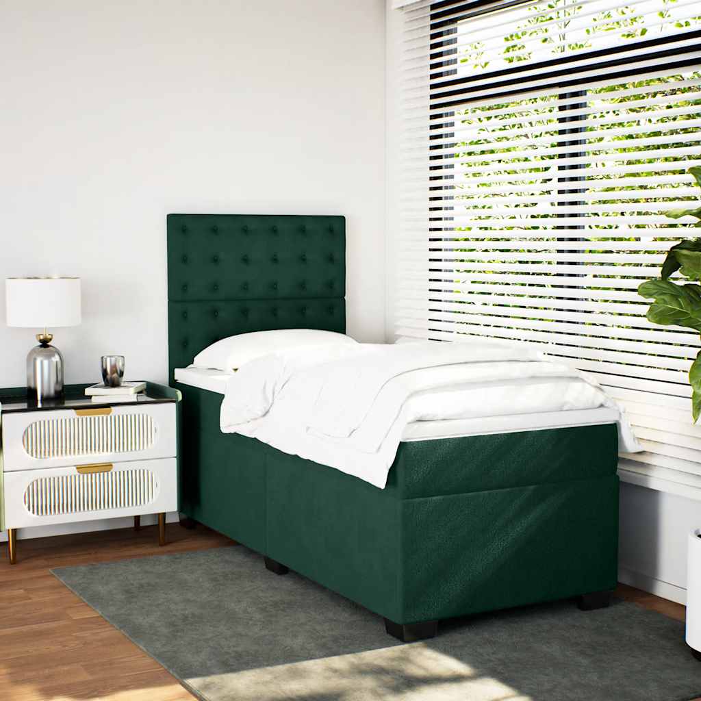 vidaXL Κρεβάτι Boxspring με Στρώμα Σκούρο Πράσινο 100x200εκ. Βελούδινο